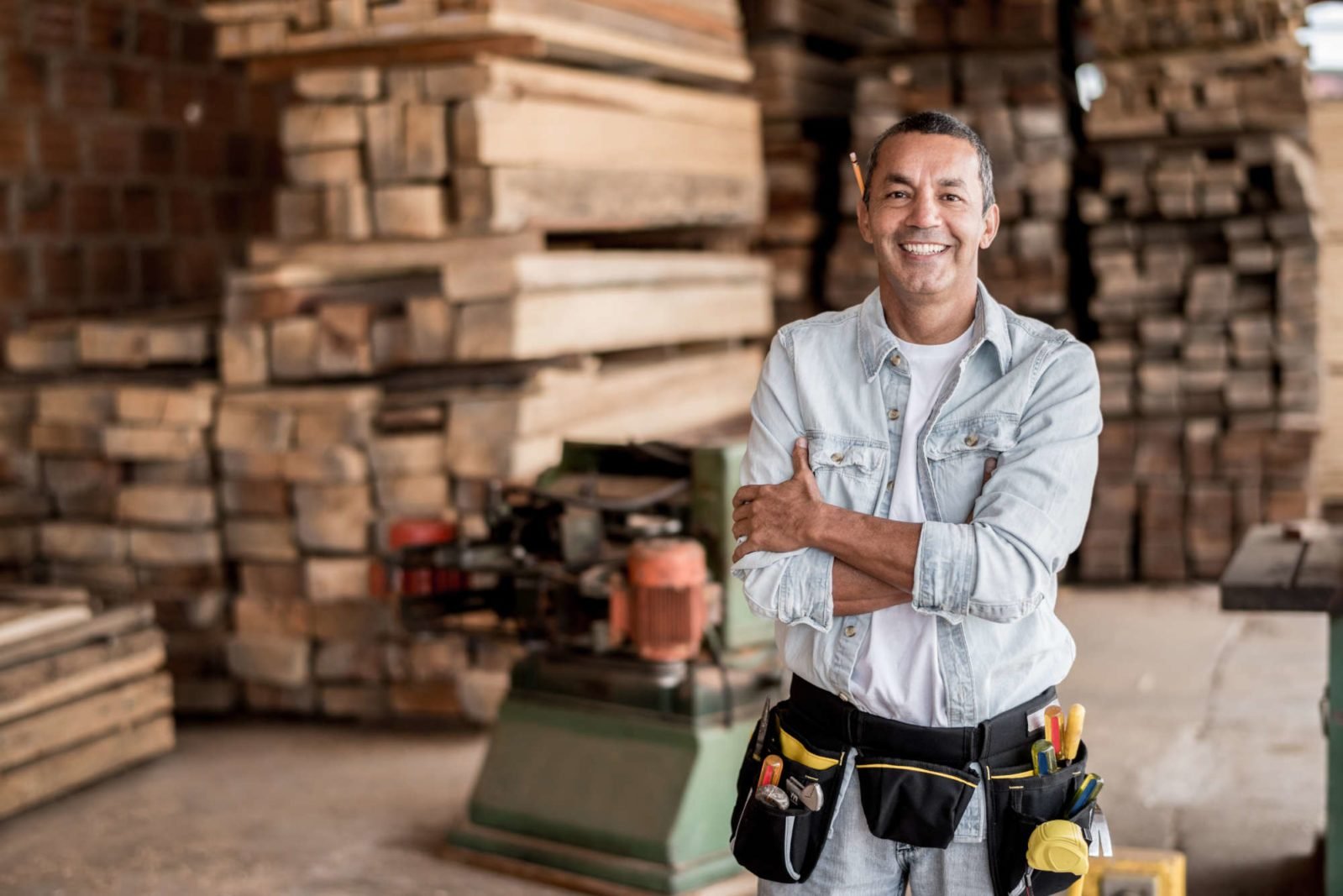 Carpenter at his workshop