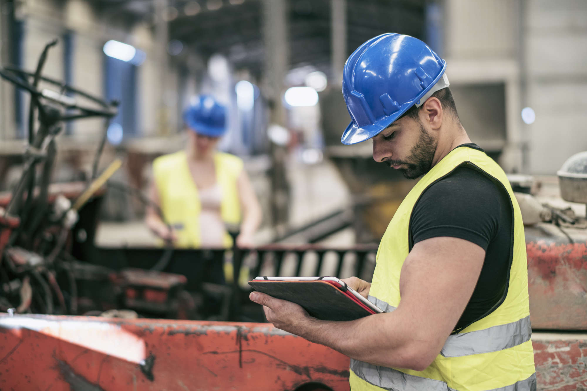 skilled worker looking over documents